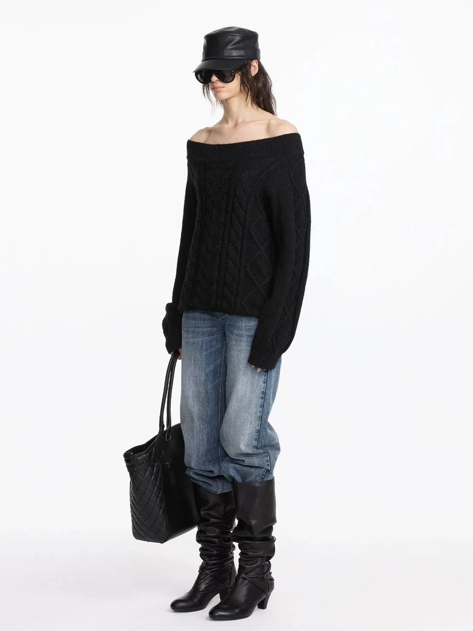 LYUOCHENG Stacked Fold Retro Round Toe Leather Mid Heel Boots