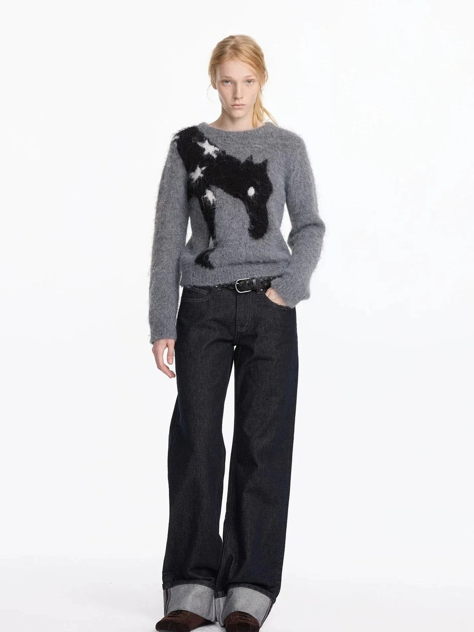 LYUOCHENG Straight Leg Cuffed Raw Denim Jeans