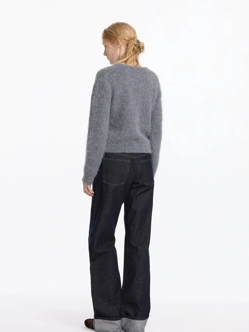 LYUOCHENG Straight Leg Cuffed Raw Denim Jeans