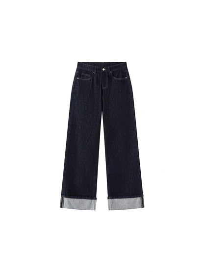 LYUOCHENG Straight Leg Cuffed Raw Denim Jeans