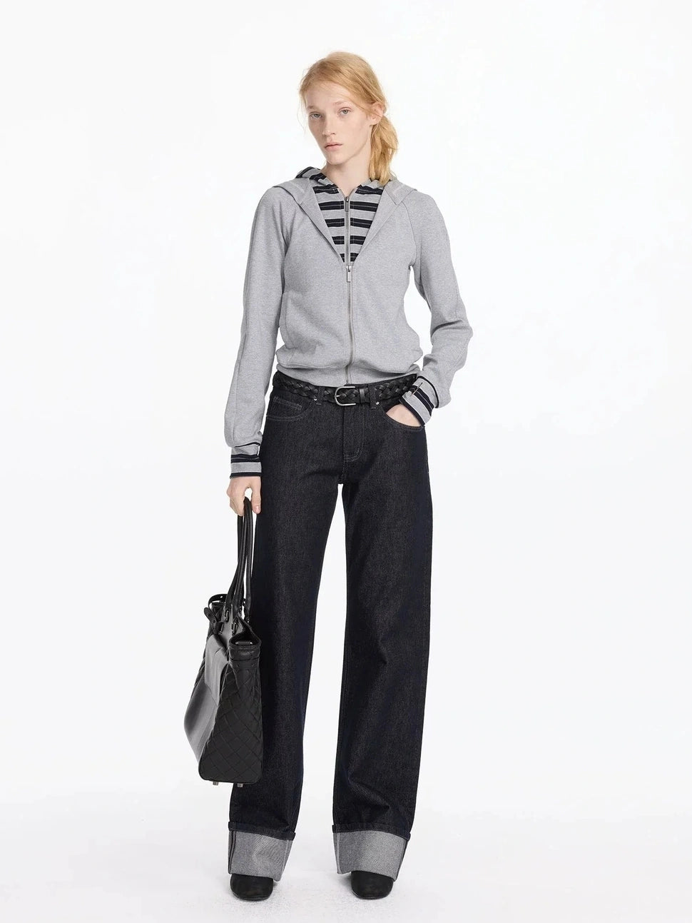 LYUOCHENG Straight Leg Cuffed Raw Denim Jeans