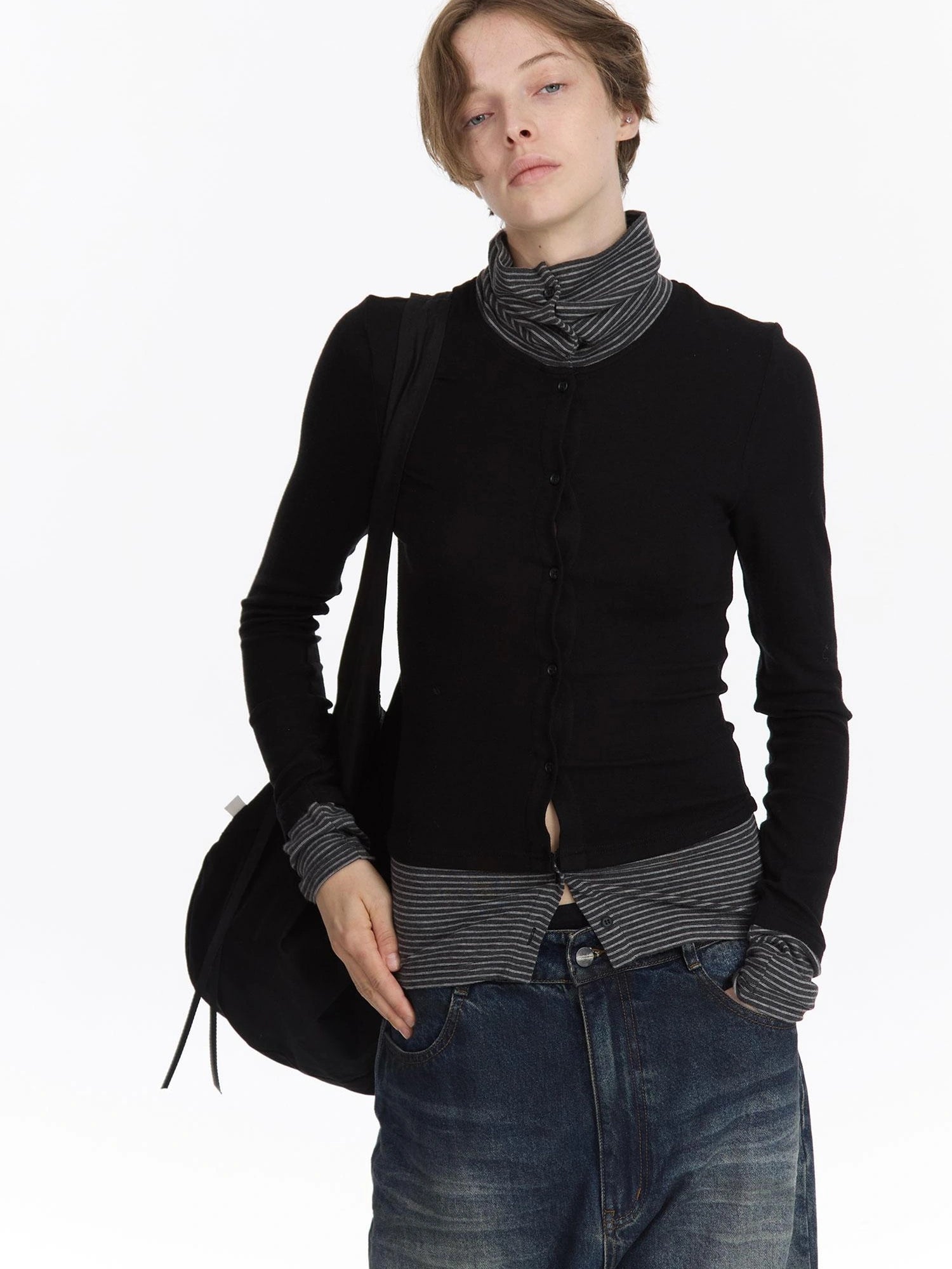 LYUOCHENG Striped Contrast Knit Top