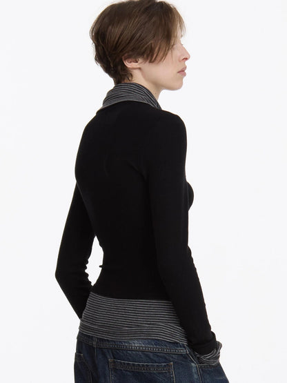 LYUOCHENG Striped Contrast Knit Top