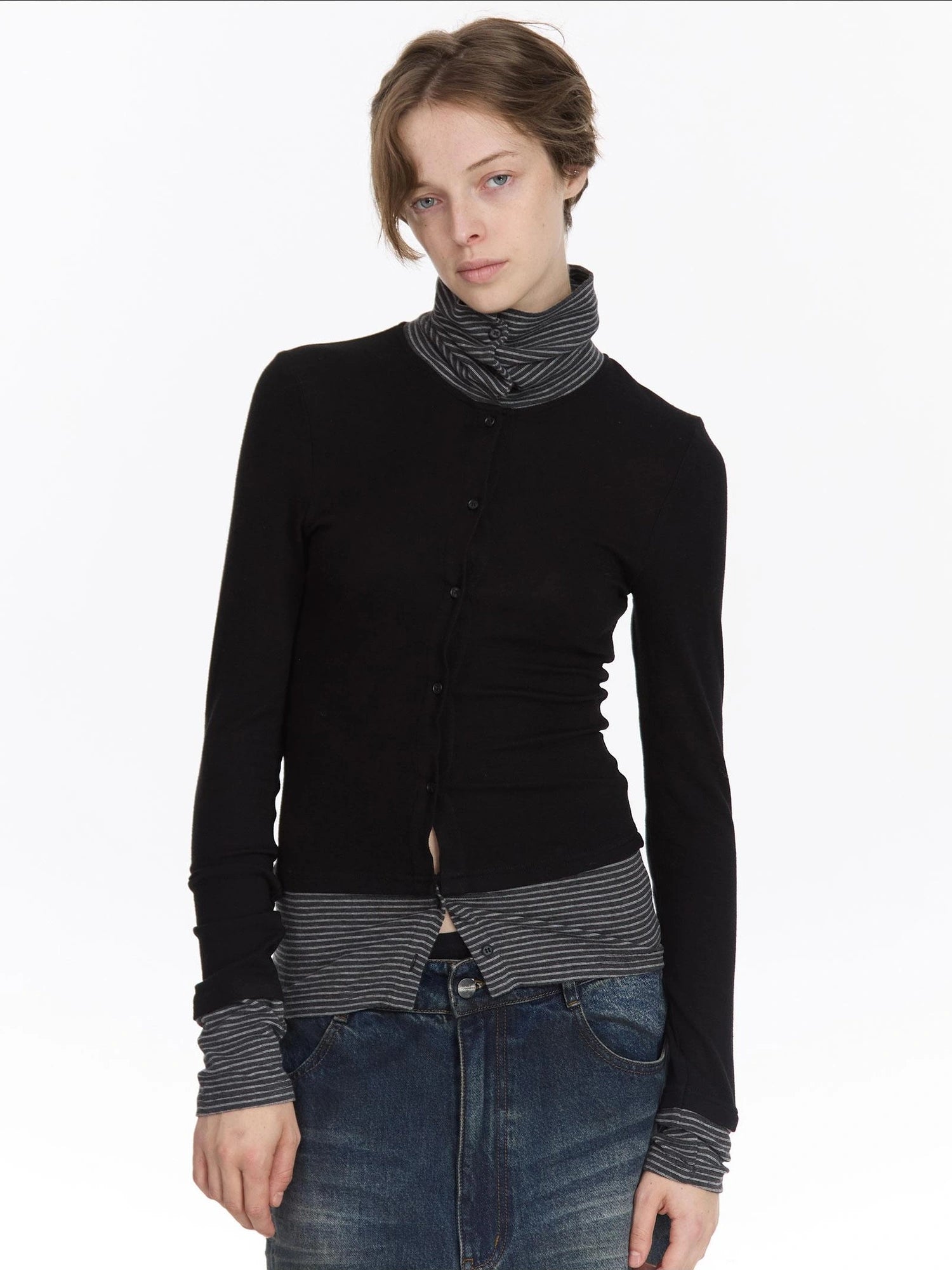 LYUOCHENG Striped Contrast Knit Top