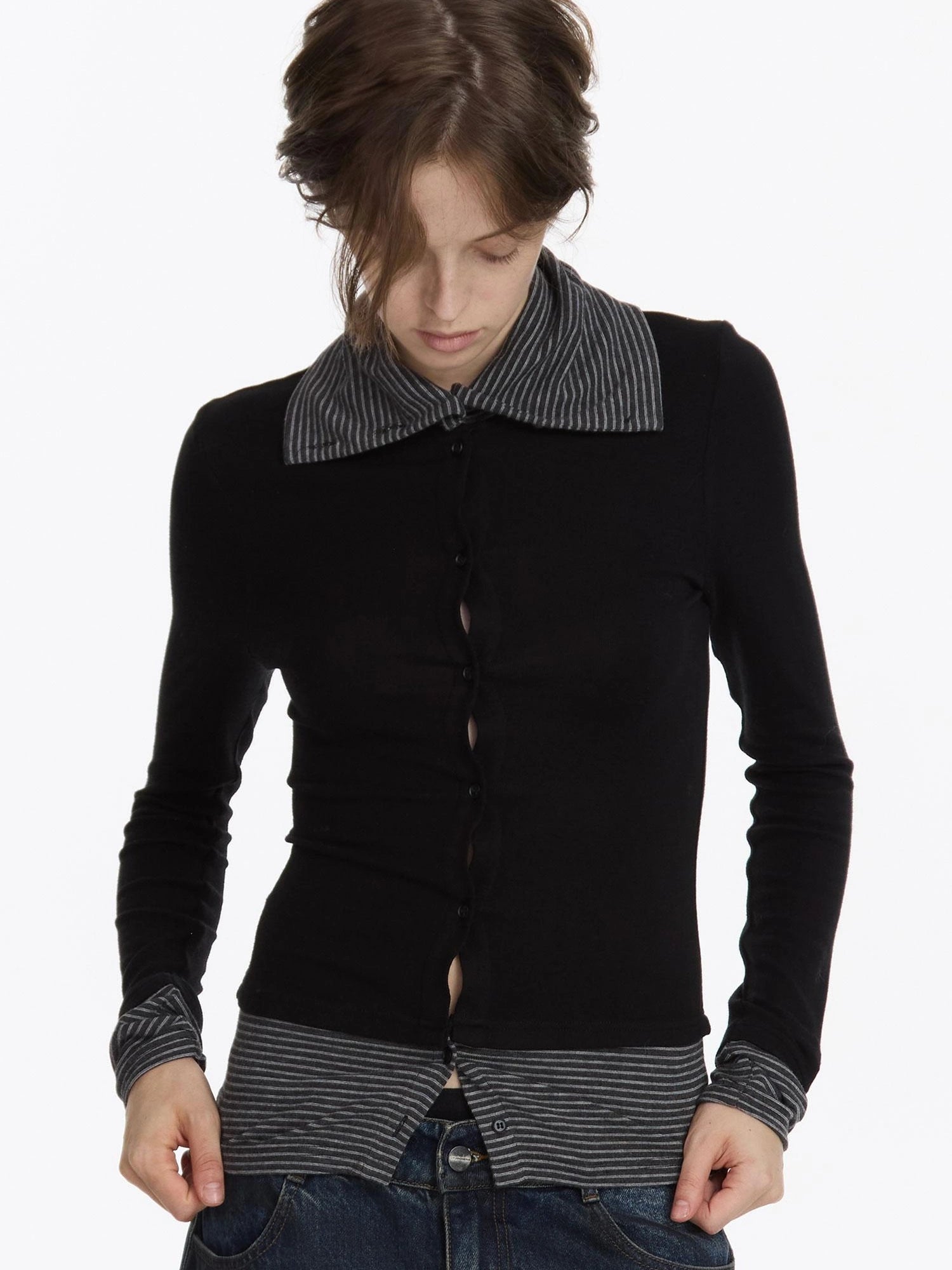 LYUOCHENG Striped Contrast Knit Top
