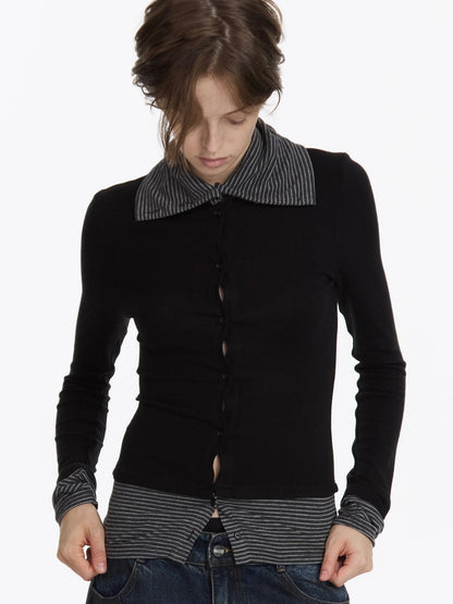 LYUOCHENG Striped Contrast Knit Top
