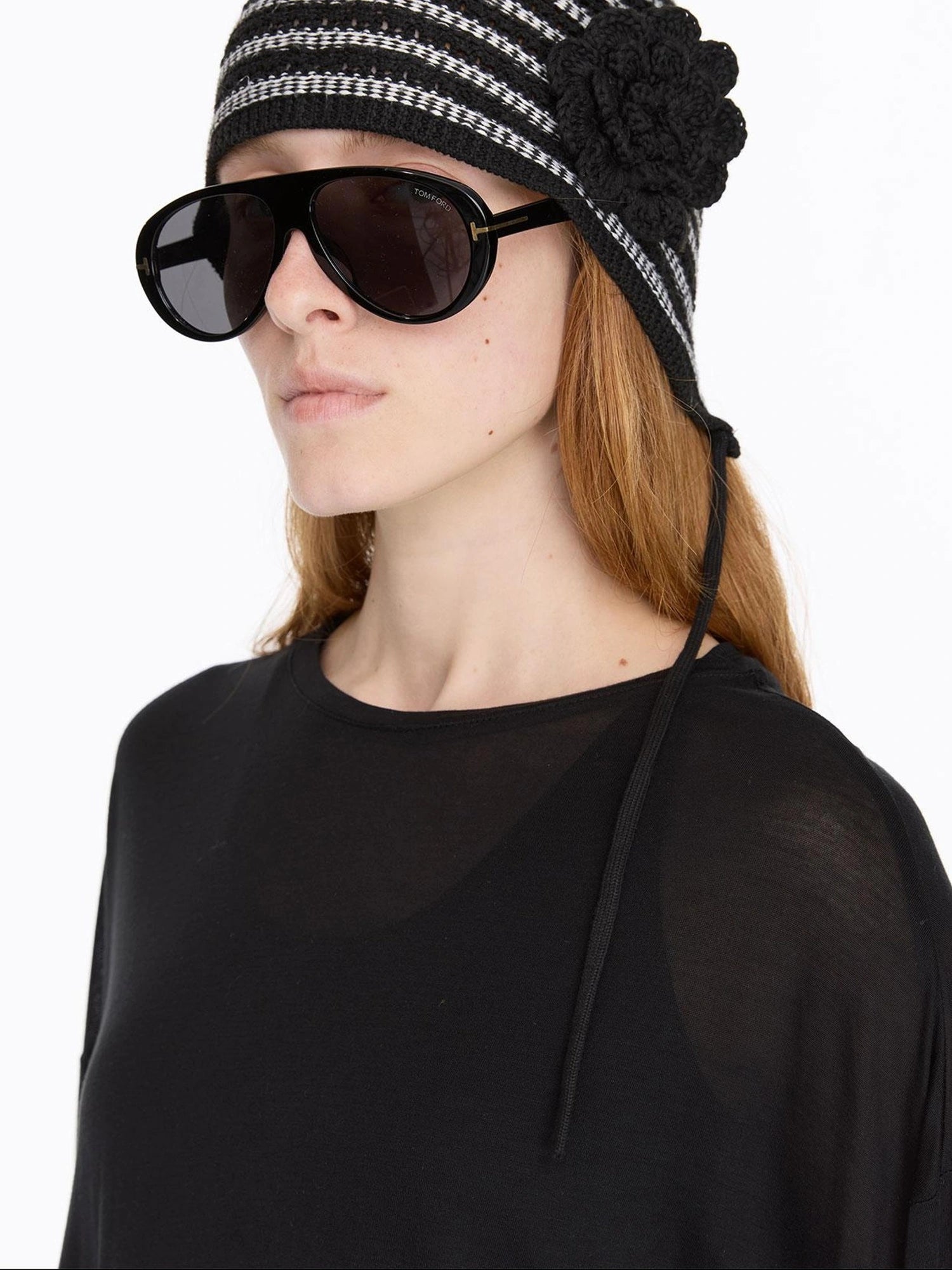 LYUOCHENG Striped Knit Bonnet With Detachable Flower