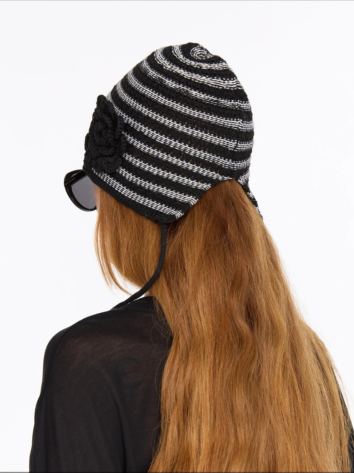 LYUOCHENG Striped Knit Bonnet With Detachable Flower