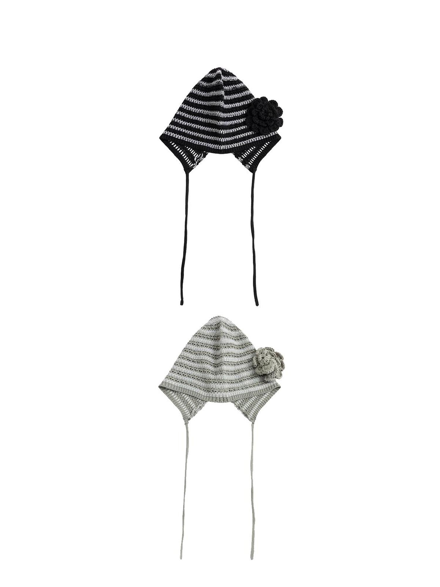 LYUOCHENG Striped Knit Bonnet With Detachable Flower