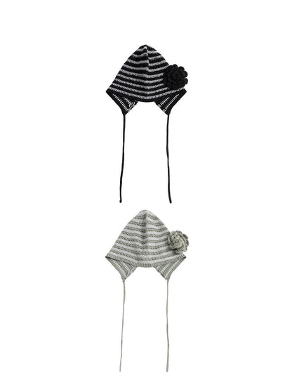 LYUOCHENG Striped Knit Bonnet With Detachable Flower