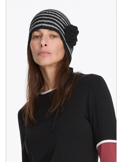 LYUOCHENG Striped Knit Bonnet With Detachable Flower