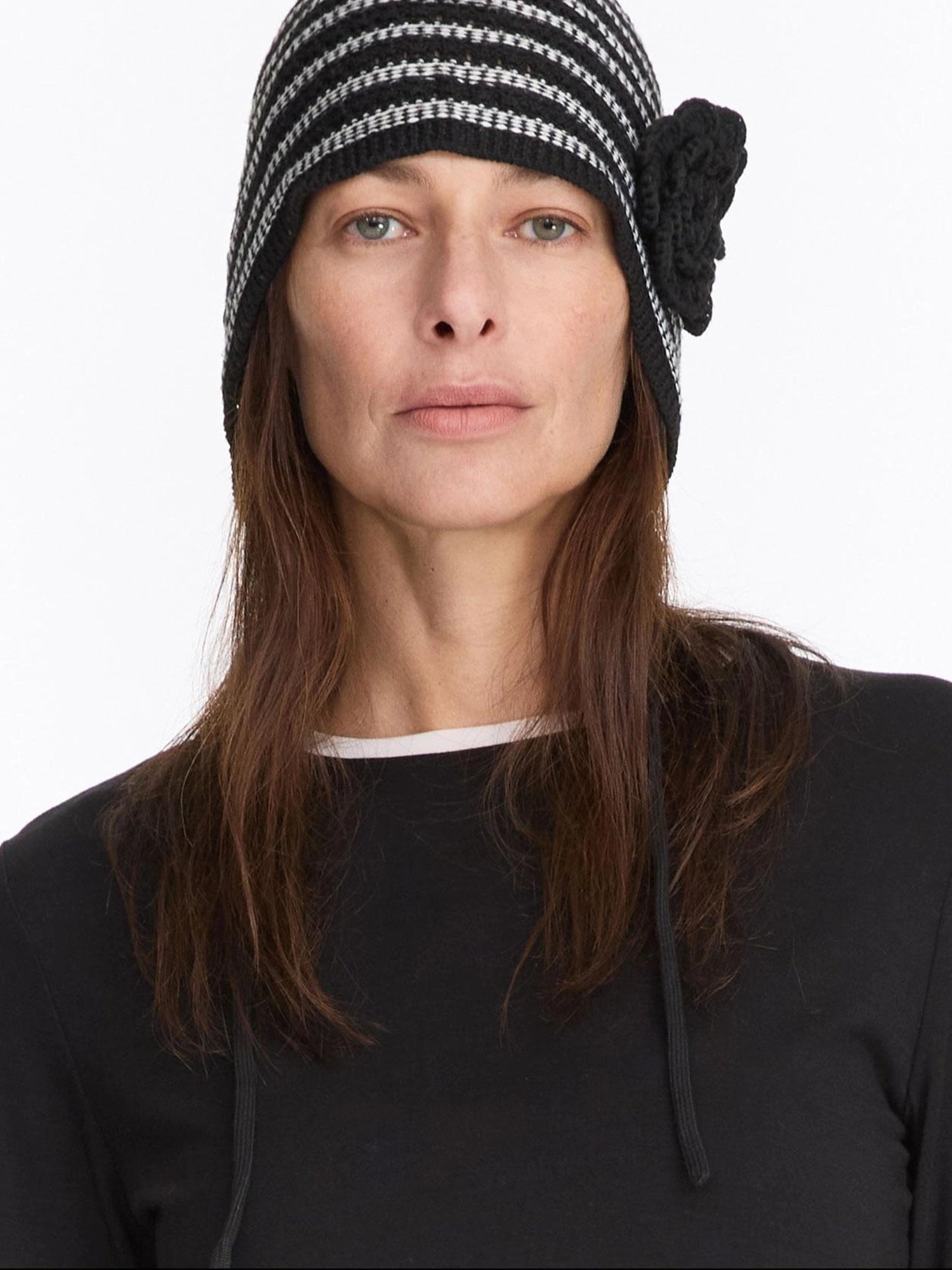 LYUOCHENG Striped Knit Bonnet With Detachable Flower