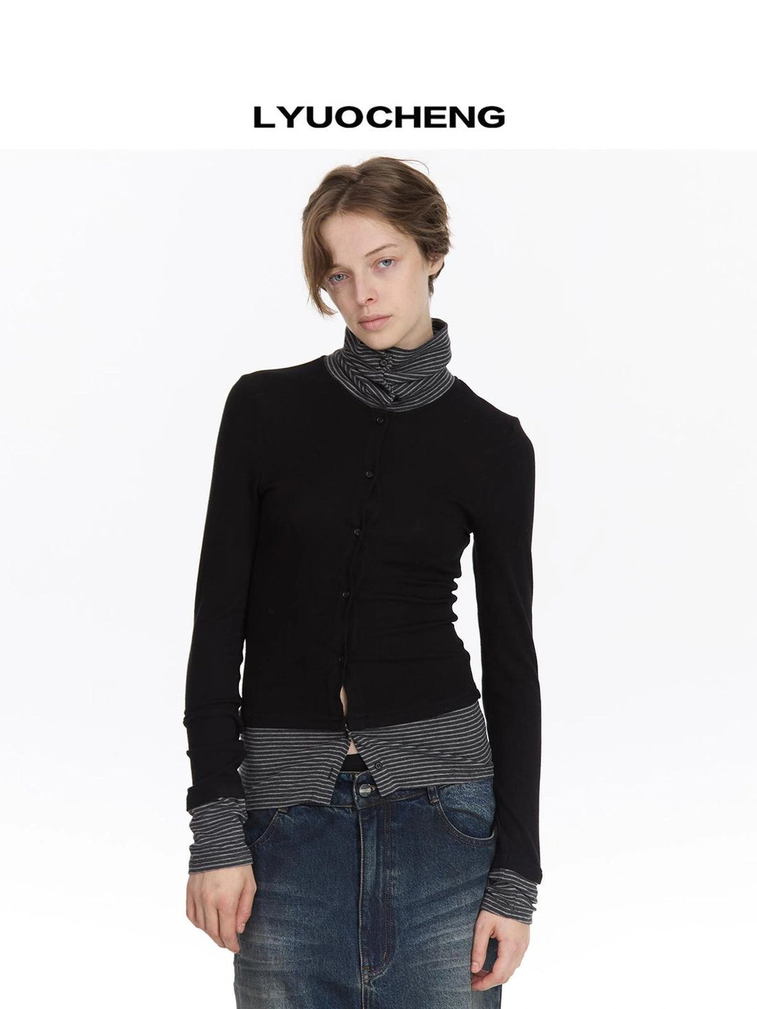 LYUOCHENG Striped Paneled Stretch Knit Top