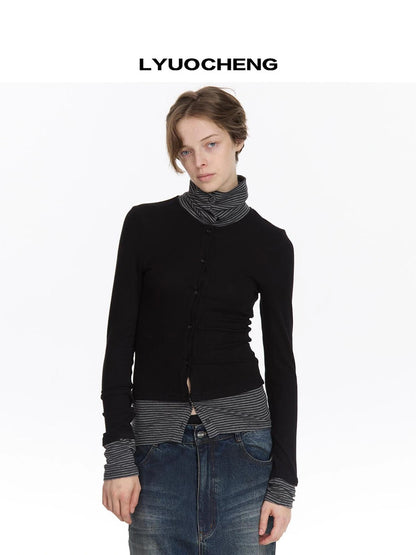 LYUOCHENG Striped Paneled Stretch Knit Top