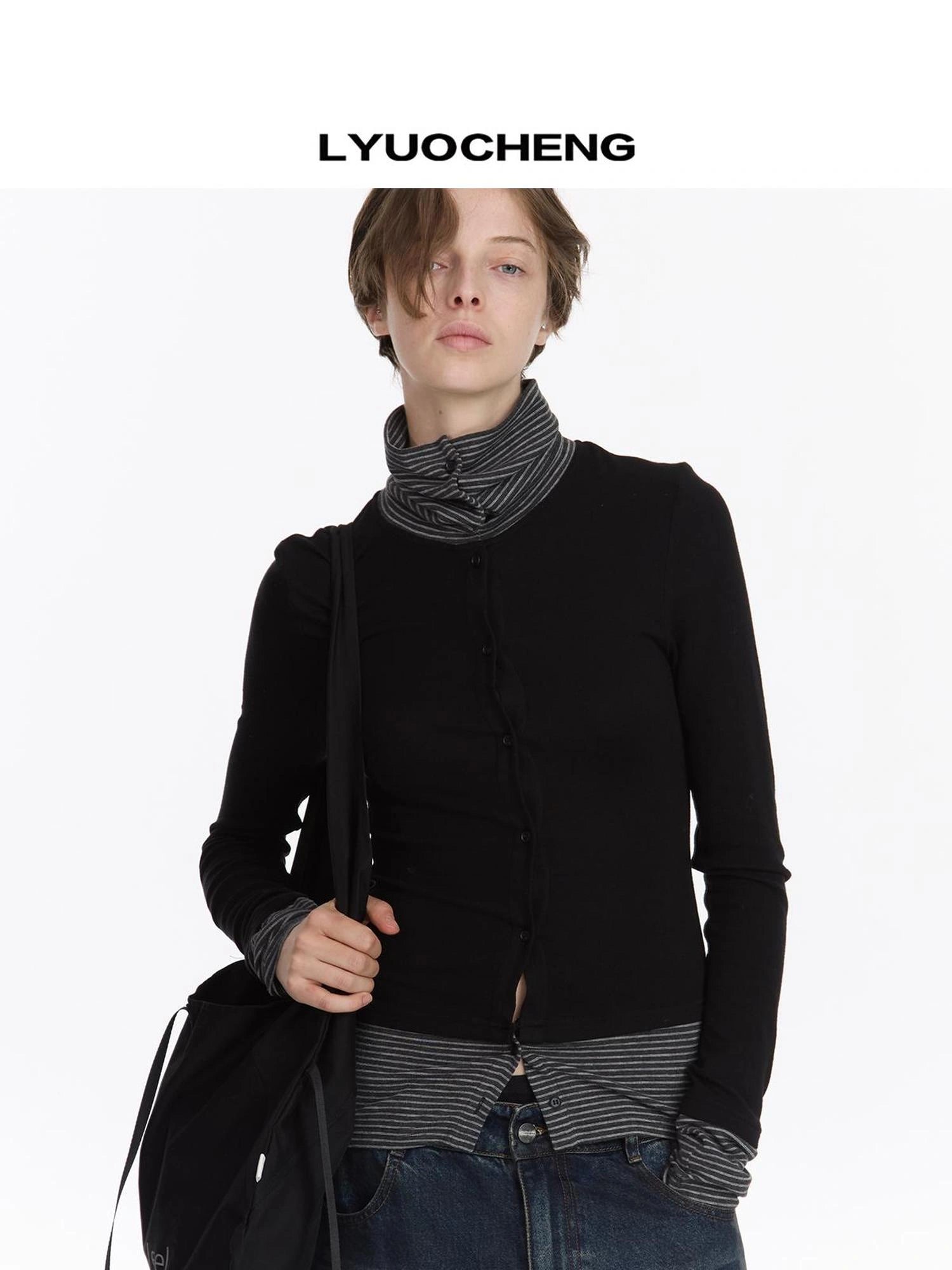 LYUOCHENG Striped Paneled Stretch Knit Top