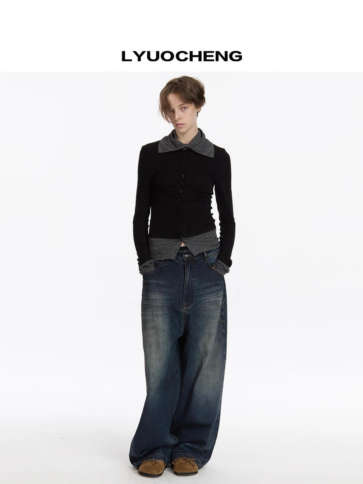 LYUOCHENG Striped Paneled Stretch Knit Top