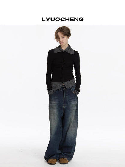 LYUOCHENG Striped Paneled Stretch Knit Top