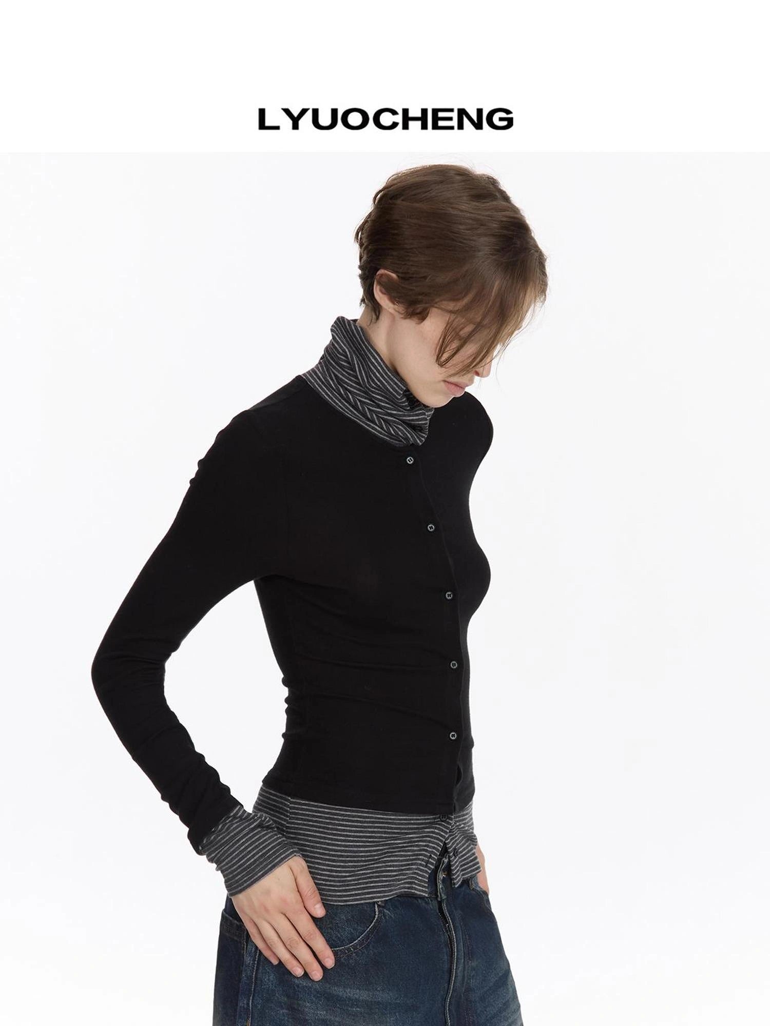 LYUOCHENG Striped Paneled Stretch Knit Top