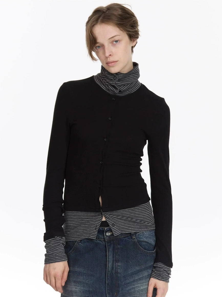 LYUOCHENG Striped Paneled Stretch Knit Top