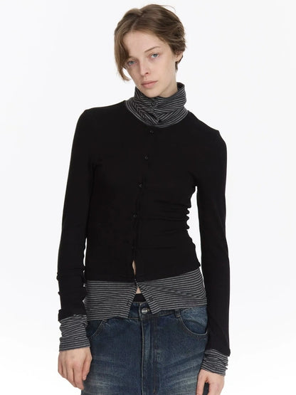 LYUOCHENG Striped Paneled Stretch Knit Top