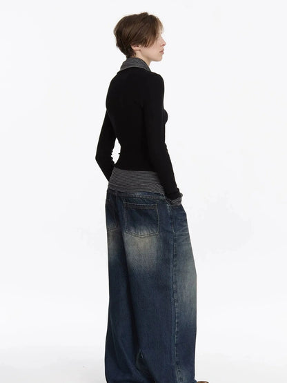 LYUOCHENG Striped Paneled Stretch Knit Top