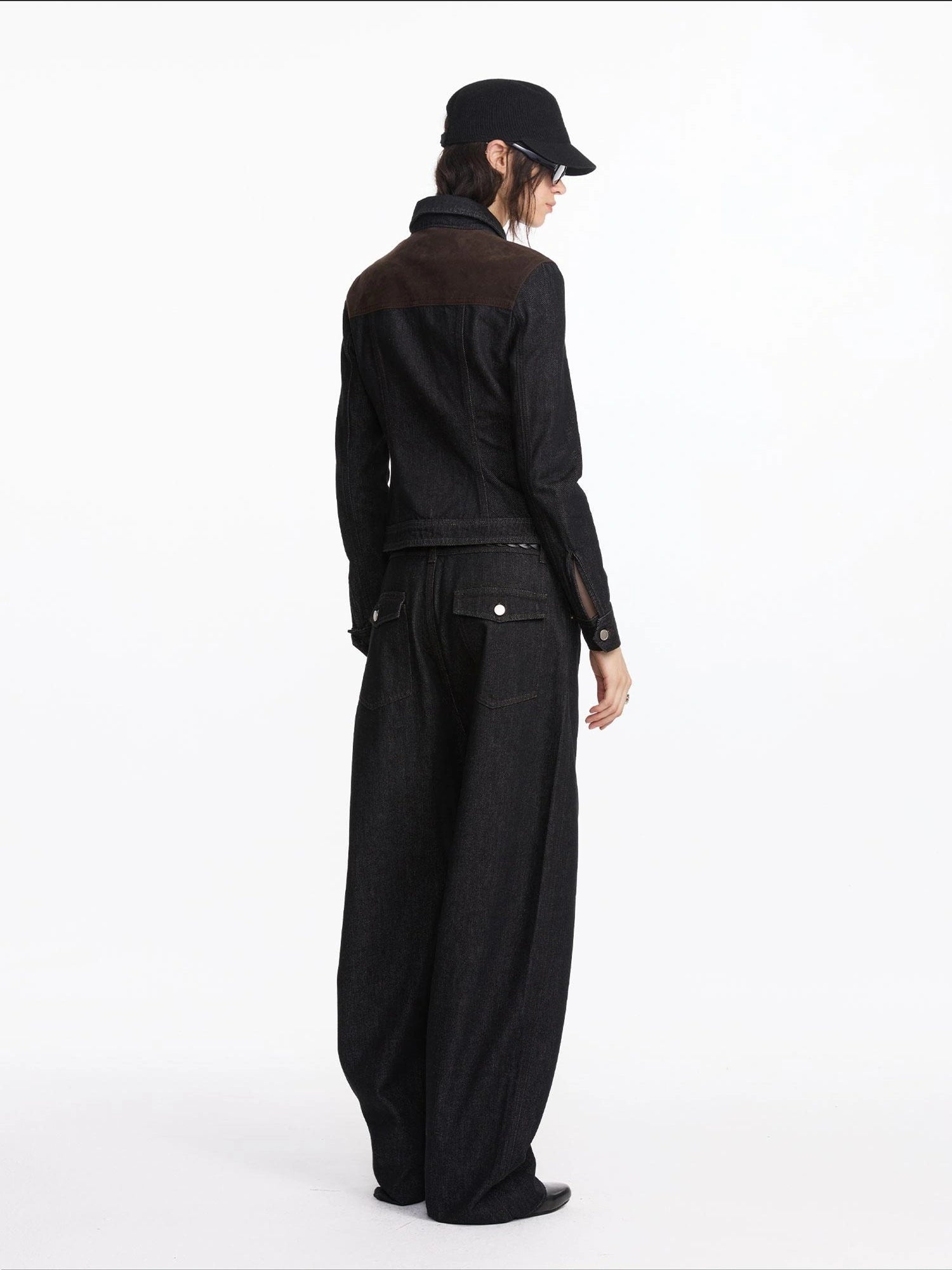 LYUOCHENG Suede Trimmed Denim Jacket In Vintage Black