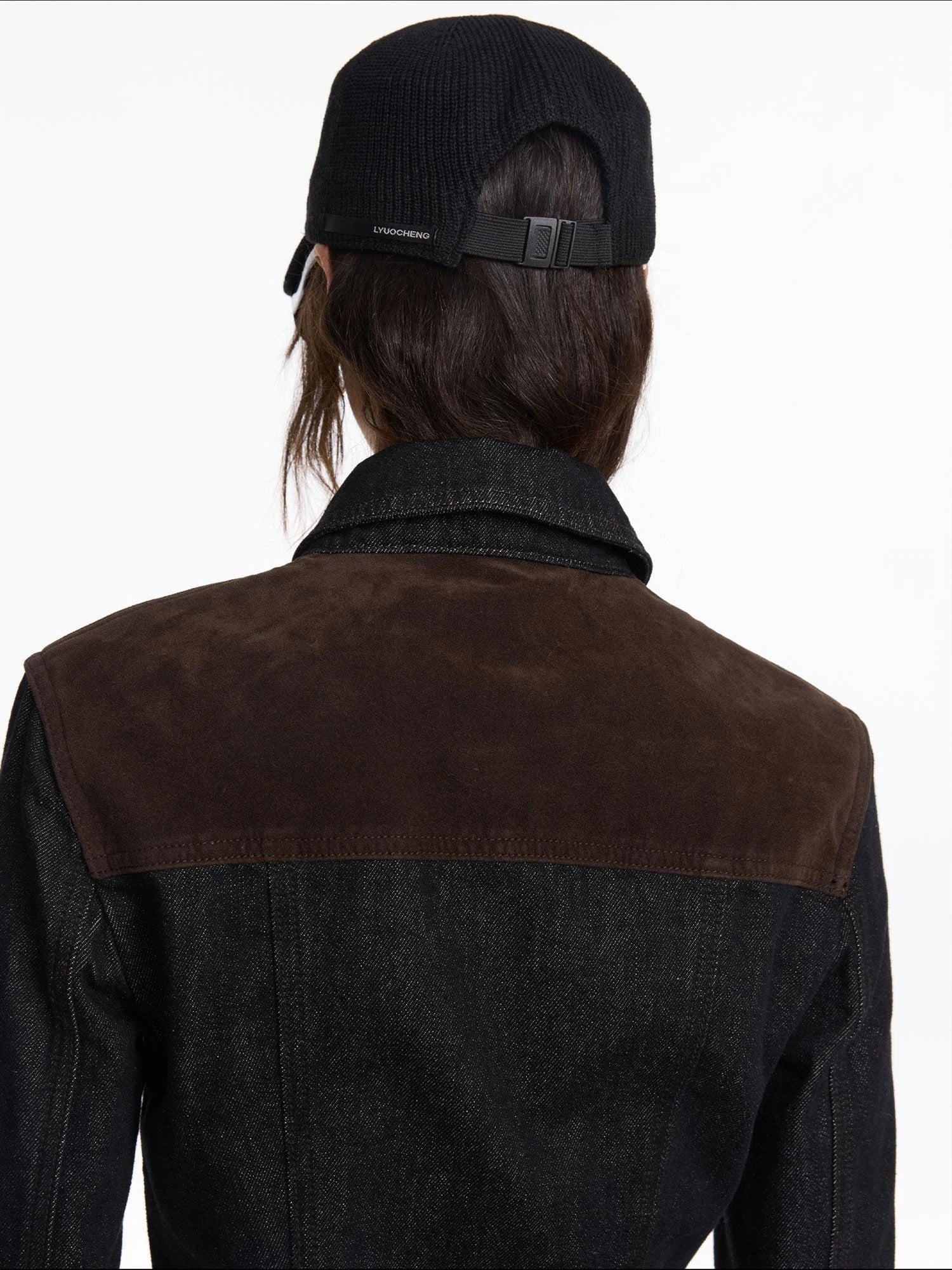LYUOCHENG Suede Trimmed Denim Jacket In Vintage Black
