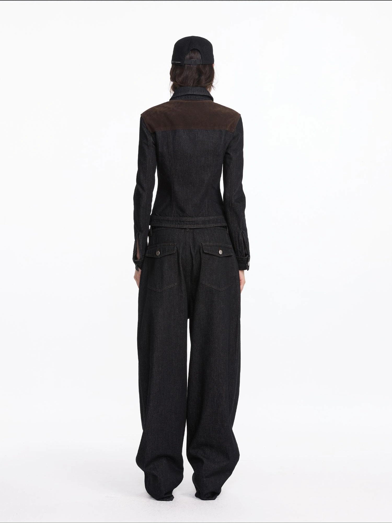 LYUOCHENG Suede Trimmed Denim Jacket In Vintage Black
