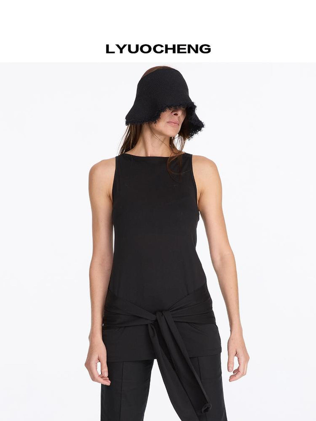 LYUOCHENG Summer Tencel Sleeveless Tie Waist Top
