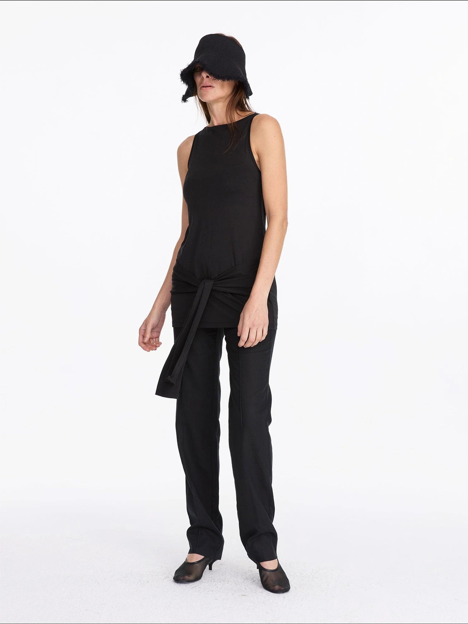 LYUOCHENG Summer Tencel Sleeveless Tie Waist Top