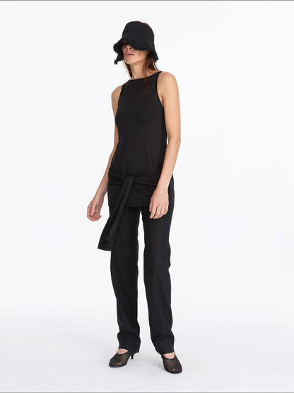 LYUOCHENG Summer Tencel Sleeveless Tie Waist Top