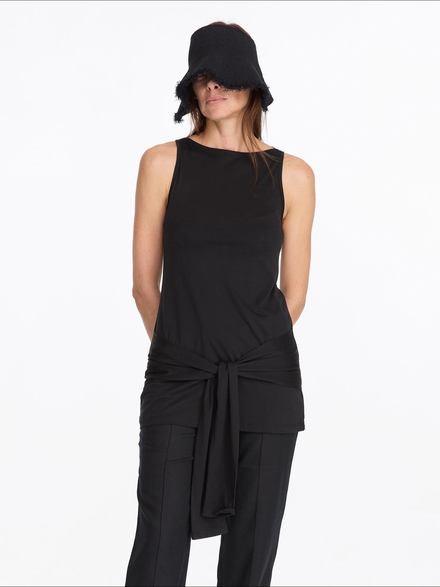 LYUOCHENG Summer Tencel Sleeveless Tie Waist Top