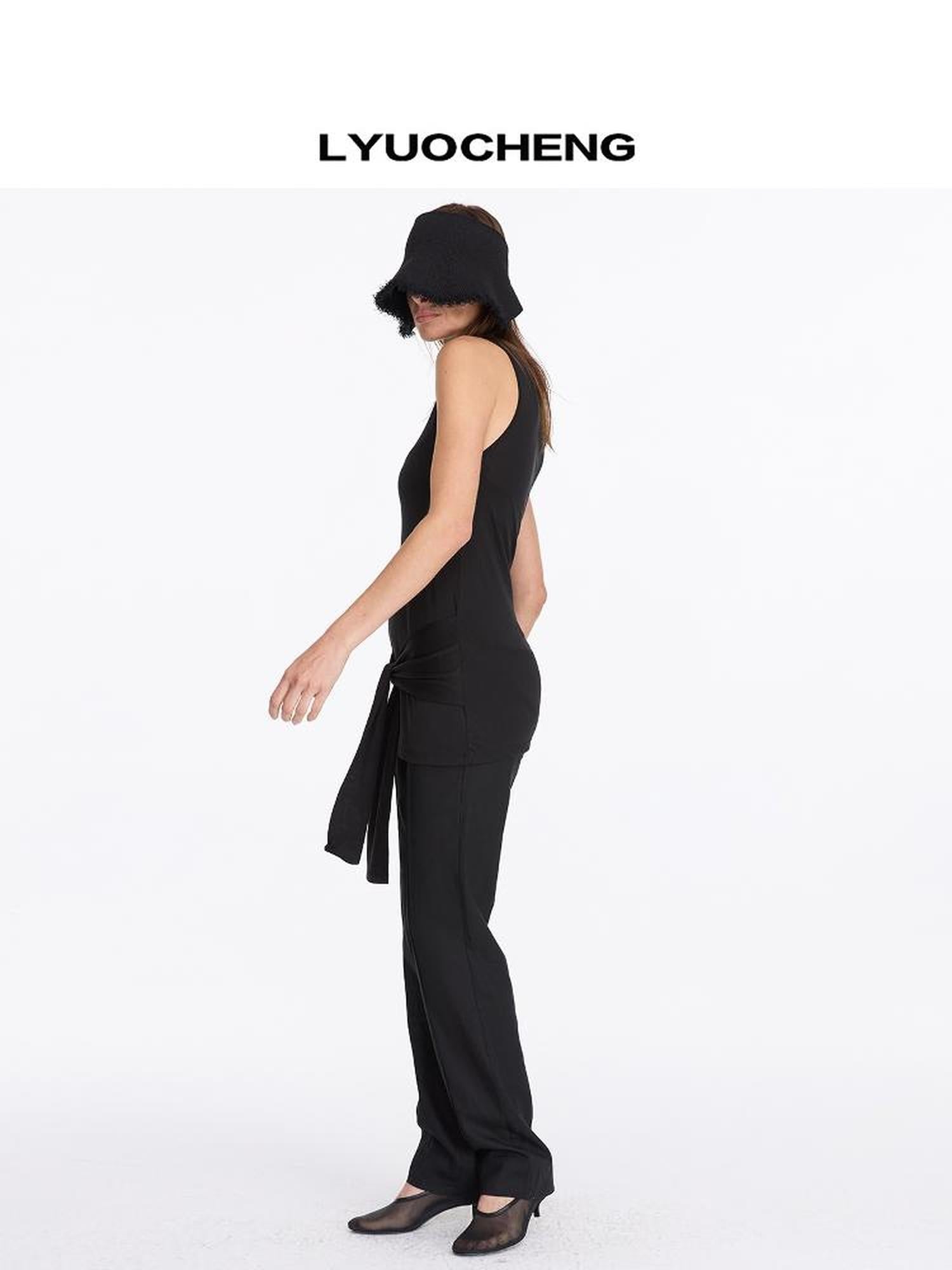 LYUOCHENG Summer Tencel Sleeveless Tie Waist Top