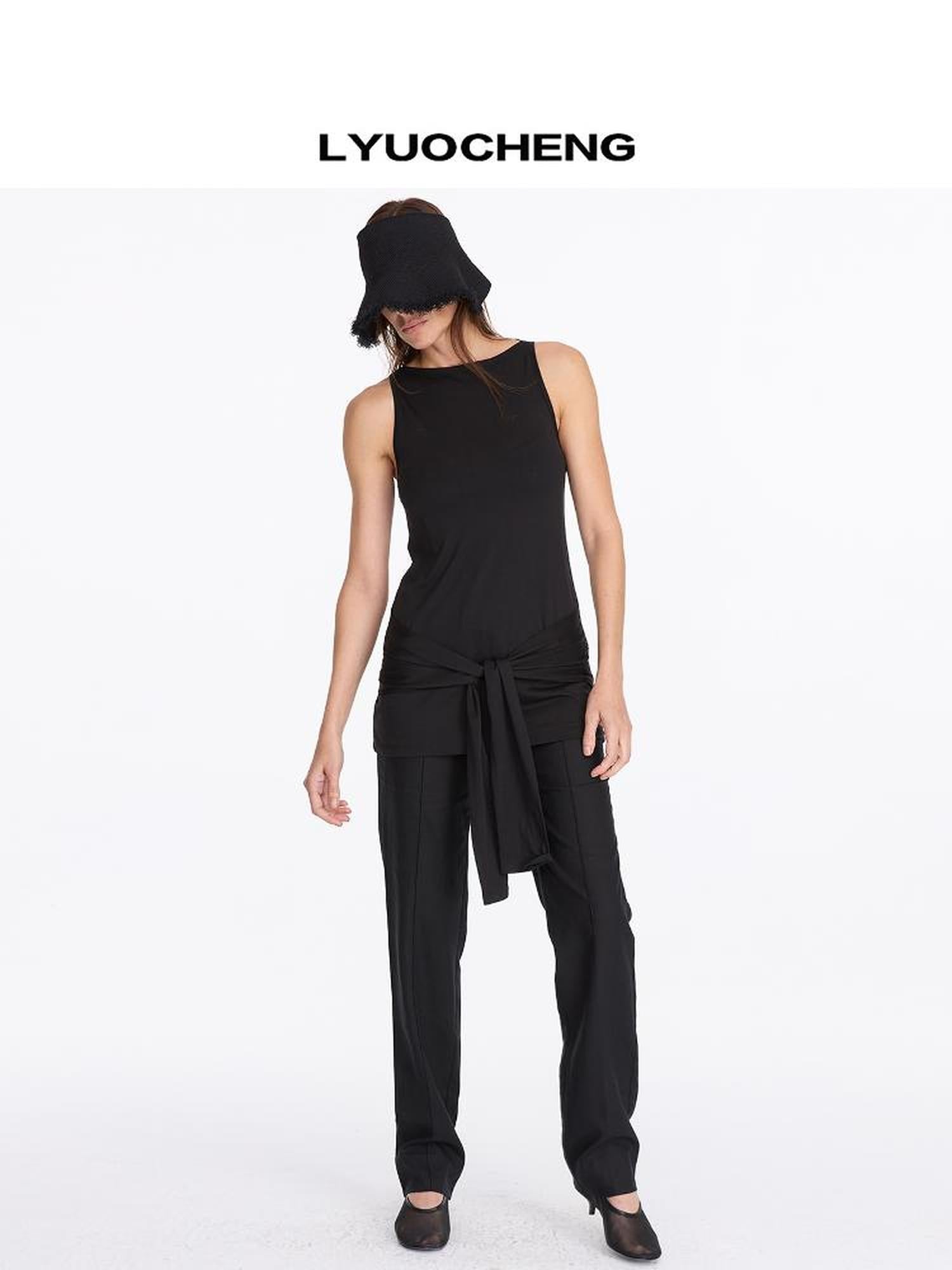 LYUOCHENG Summer Tencel Sleeveless Tie Waist Top