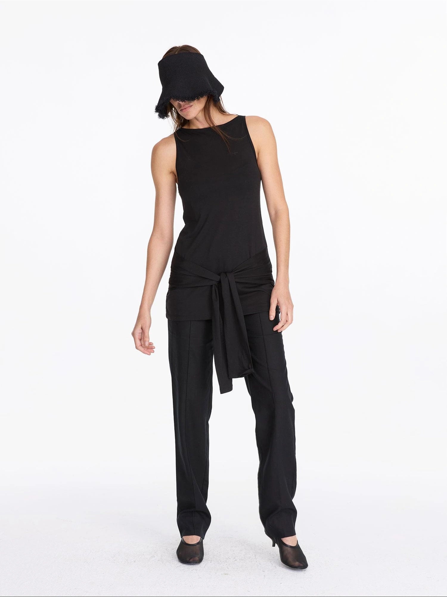 LYUOCHENG Summer Tencel Sleeveless Tie Waist Top