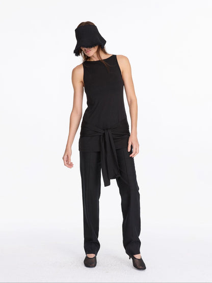 LYUOCHENG Summer Tencel Sleeveless Tie Waist Top