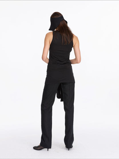 LYUOCHENG Summer Tencel Sleeveless Tie Waist Top