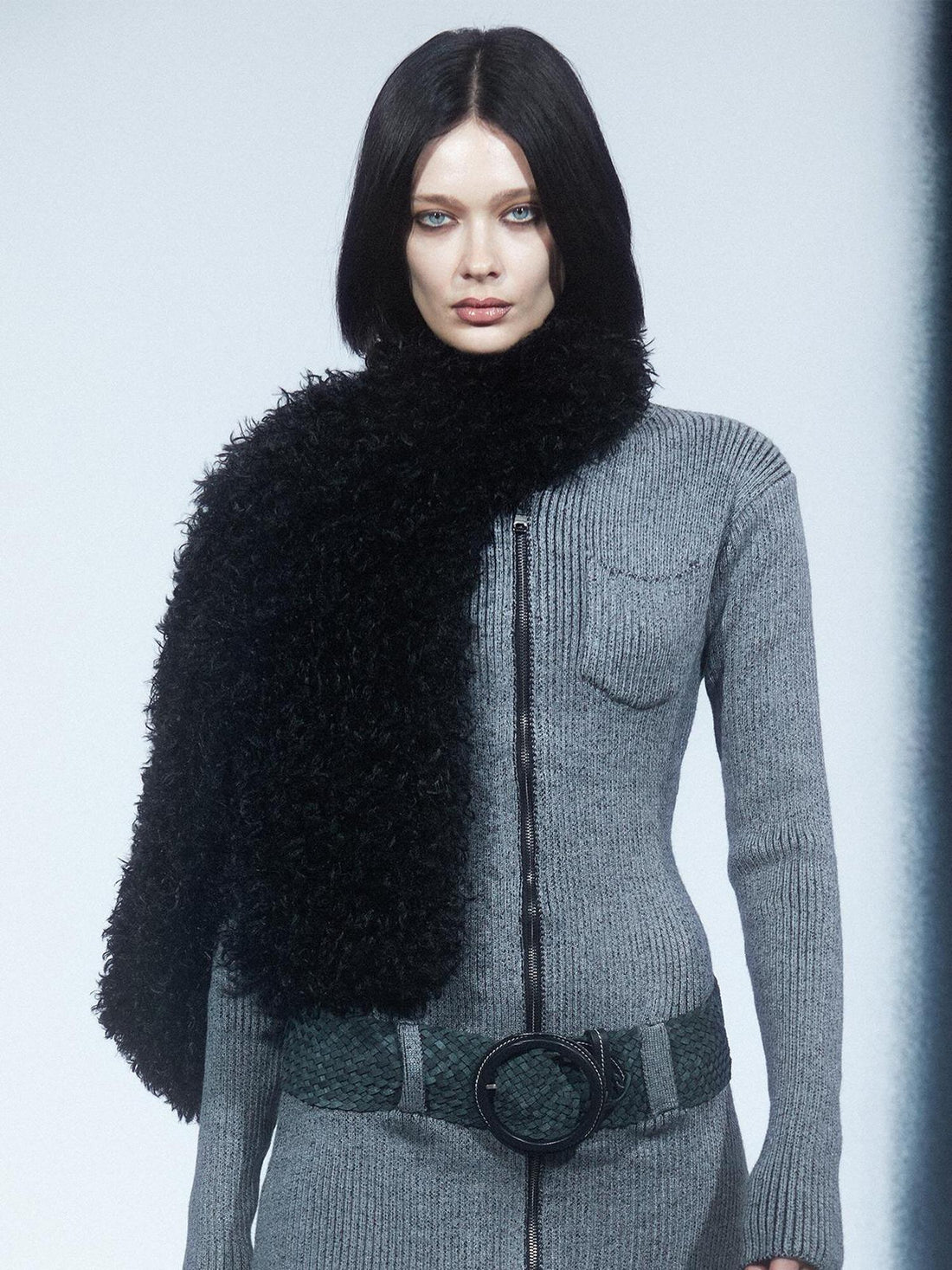 Teddy Plush Long Black Scarf