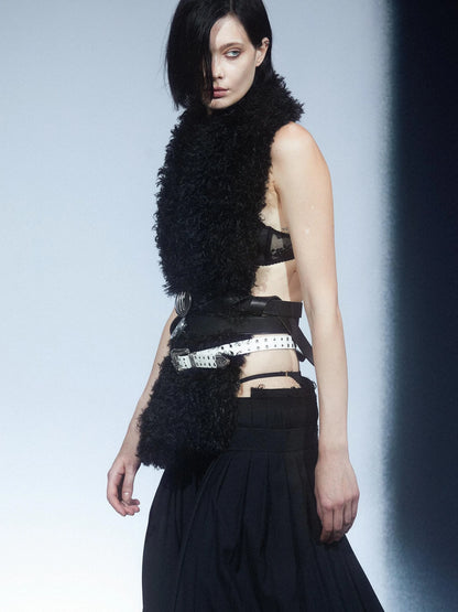 Teddy Plush Long Black Scarf