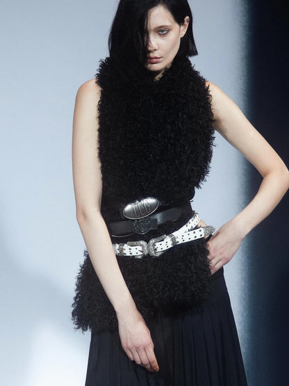 Teddy Plush Long Black Scarf
