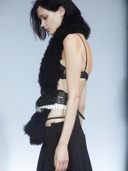 Teddy Plush Long Black Scarf
