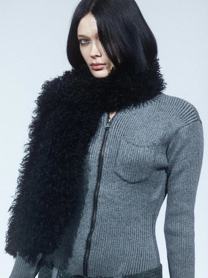 Teddy Plush Long Black Scarf