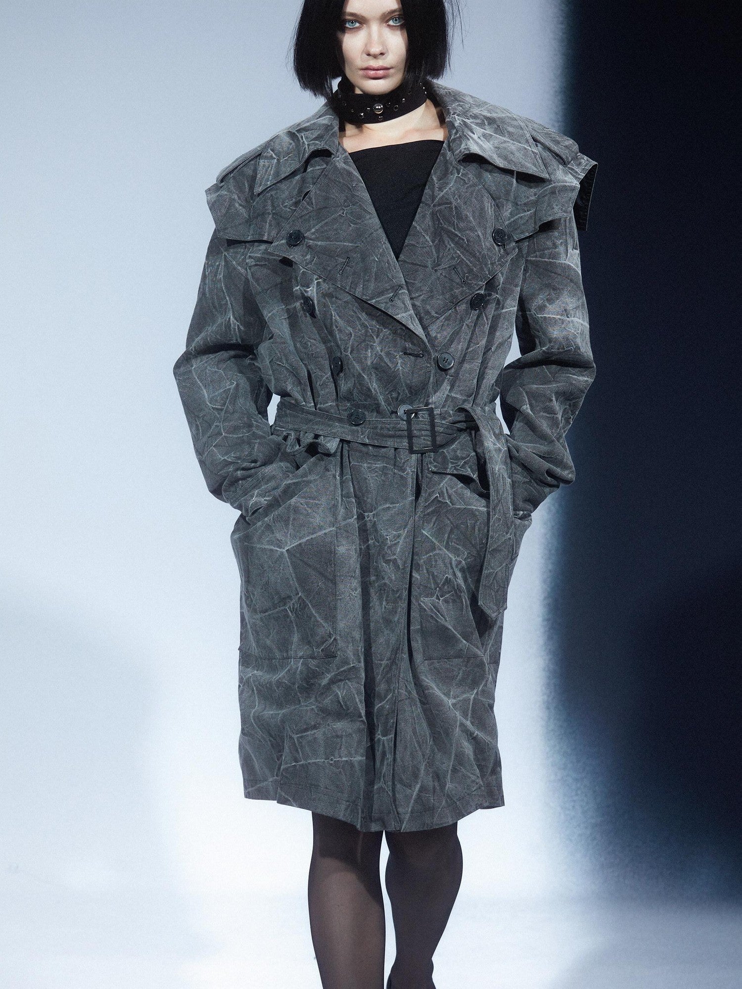 LYUOCHENG Textured Double Breasted Mid Length Notched Lapel Women&
