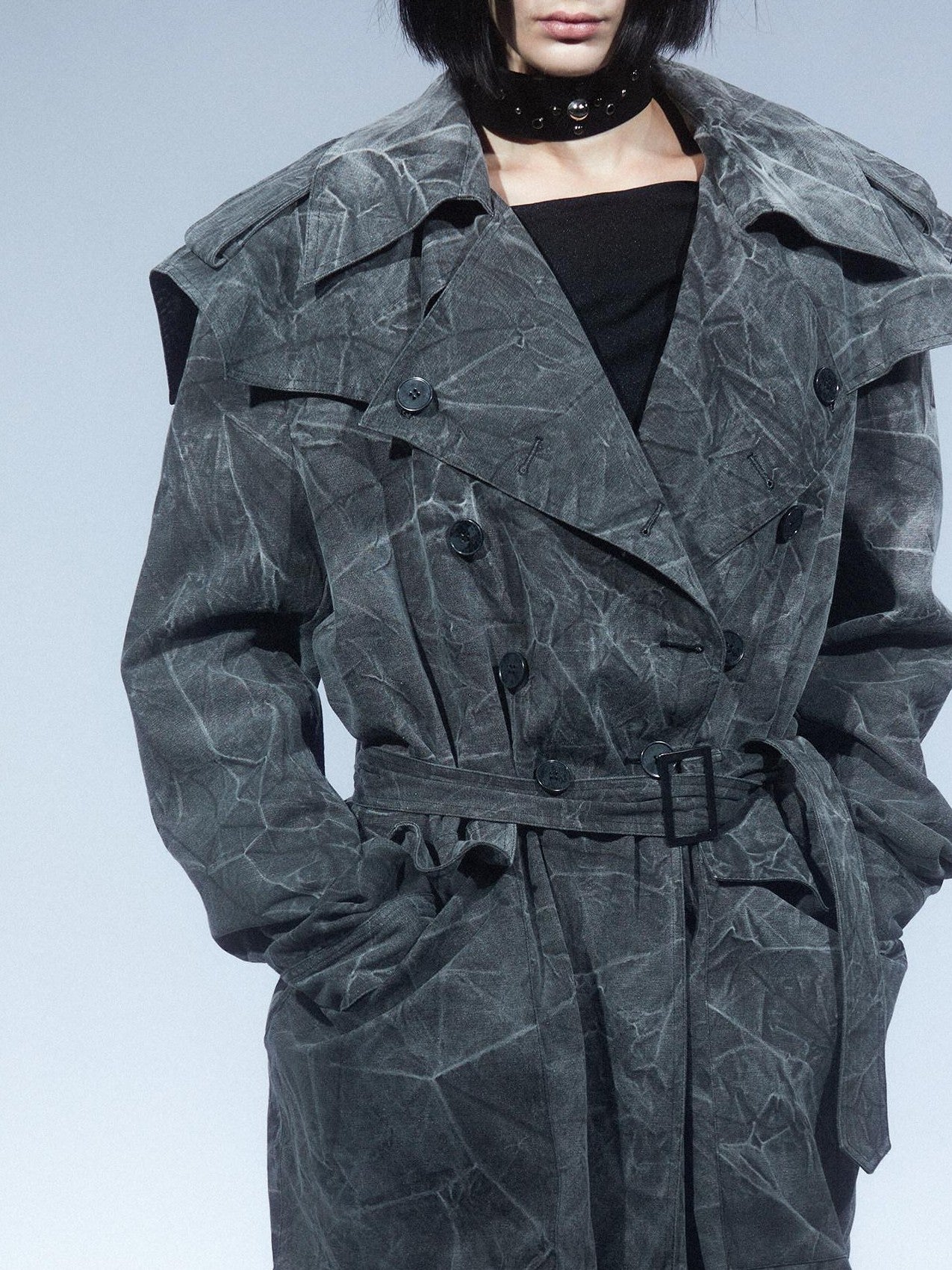 LYUOCHENG Textured Double Breasted Mid Length Notched Lapel Women&