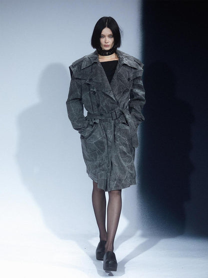 LYUOCHENG Textured Double Breasted Mid Length Notched Lapel Women&
