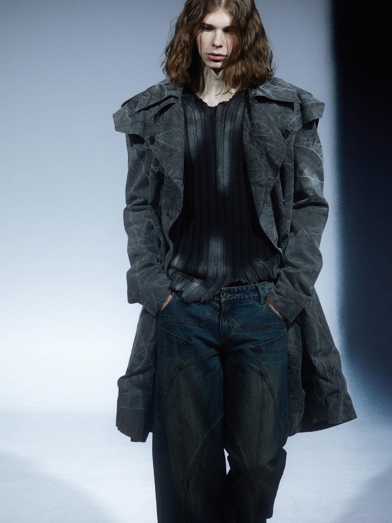 LYUOCHENG Textured Double Breasted Mid Length Notched Lapel Women&