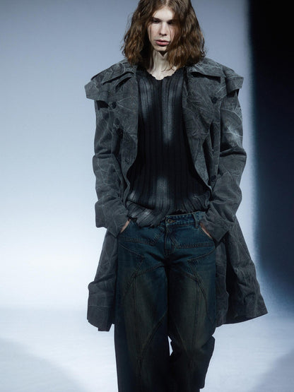 LYUOCHENG Textured Double Breasted Mid Length Notched Lapel Women&