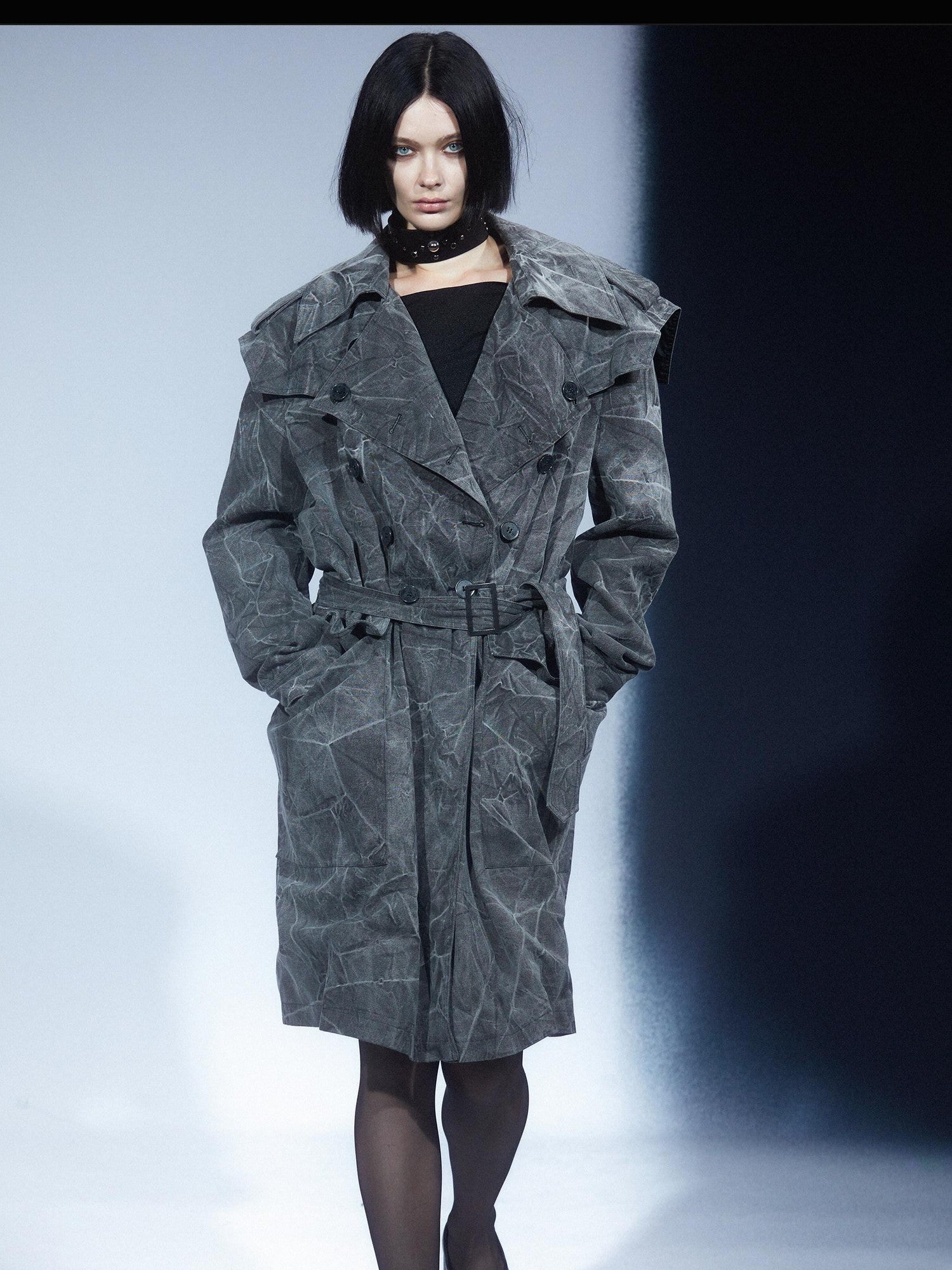 LYUOCHENG Textured Double Breasted Mid Length Notched Lapel Women&