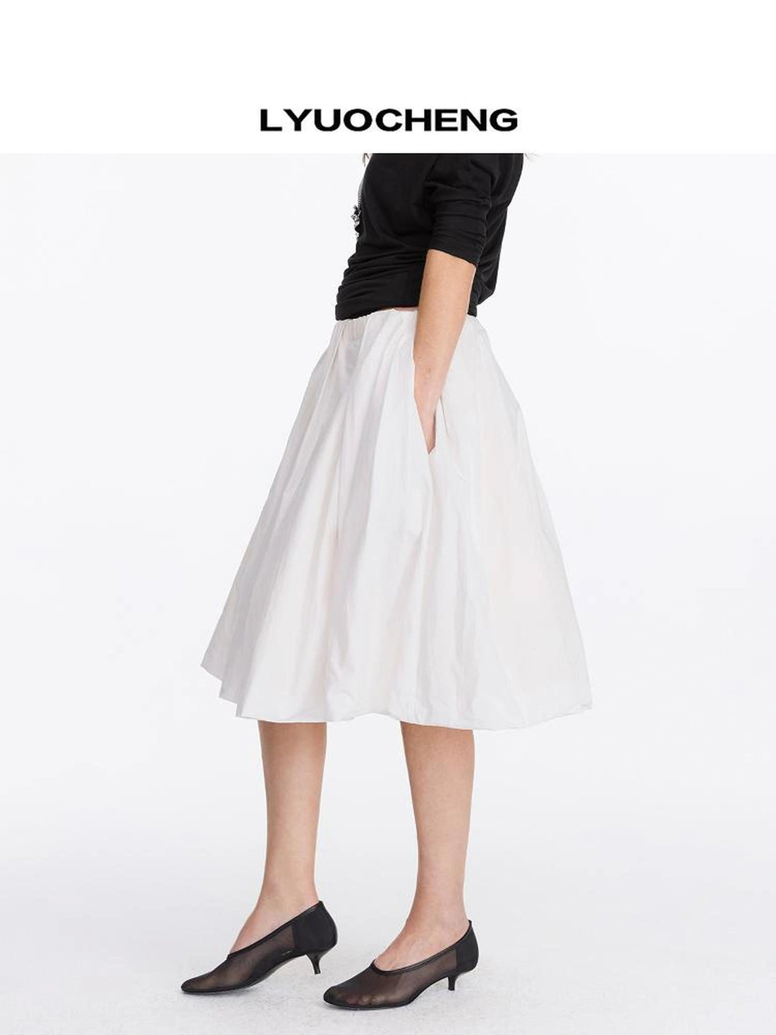 LYUOCHENG Two Sided Yellow Floral Print A Line Skirt