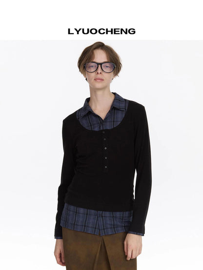 LYUOCHENG Two Tone Checkerboard Polo Shirt